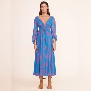 Staud-Blue and Pink Shelby Long-sleeve Printed Maxi Dress